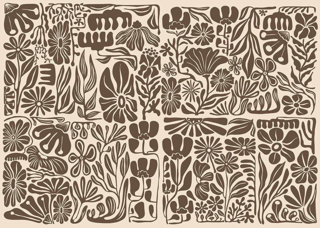 Fototapeten Muster aus Blumen und Pflanzen (Artikelnummer: t01106v2)