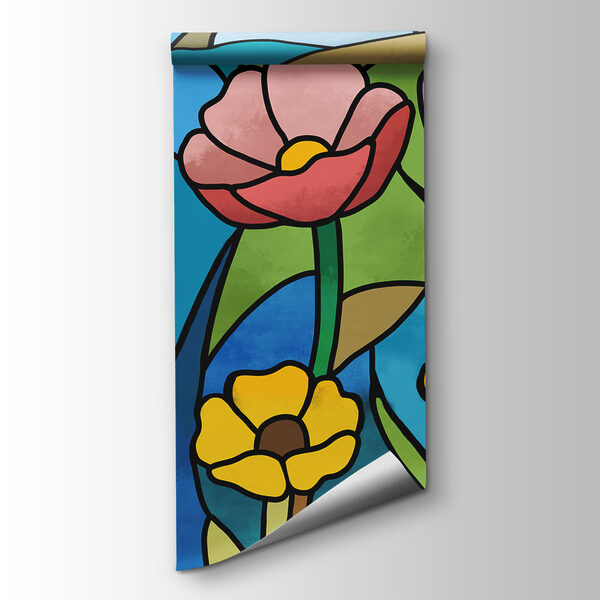 Fototapeten Buntglasfenster mit Blumen und Libellen (Artikelnummer: t01120) Fototapeten Buntglasfenster mit Blumen und Libellen (Artikelnummer: t01120)