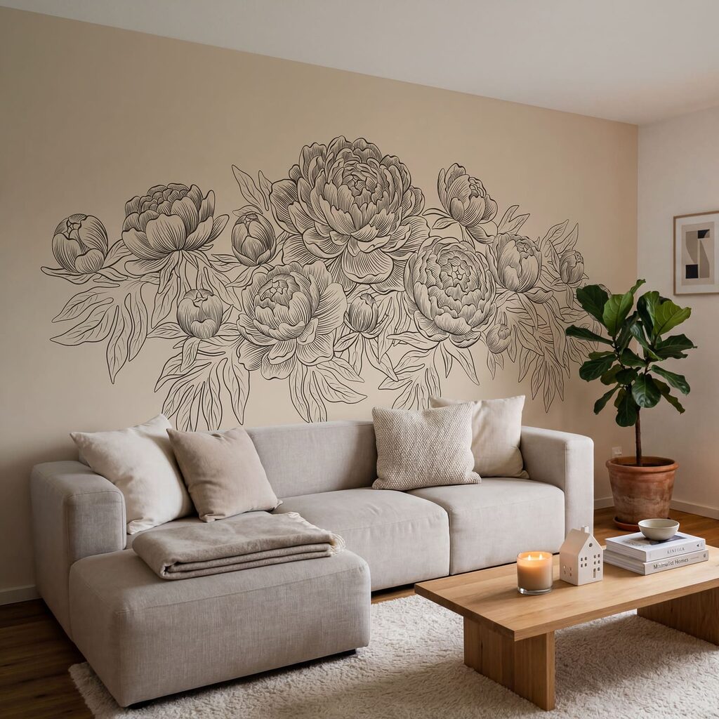 Fototapeten Zeichnung von Blumen und Blättern (Artikelnummer: t01123)